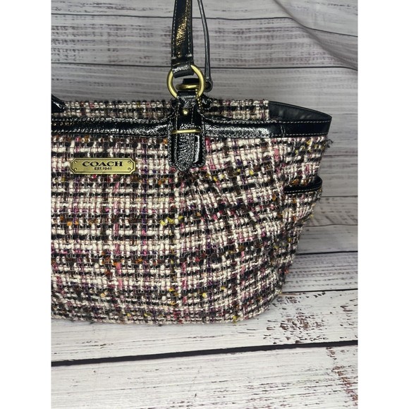 Coach Galaxy Tweed Tote Bag Shoulder Purse H1221-F20025 Black Pink & Tan - Picture 3 of 15